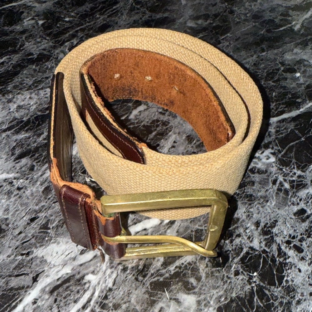 Coach Tan and brown leather belt with brass buckle size 34